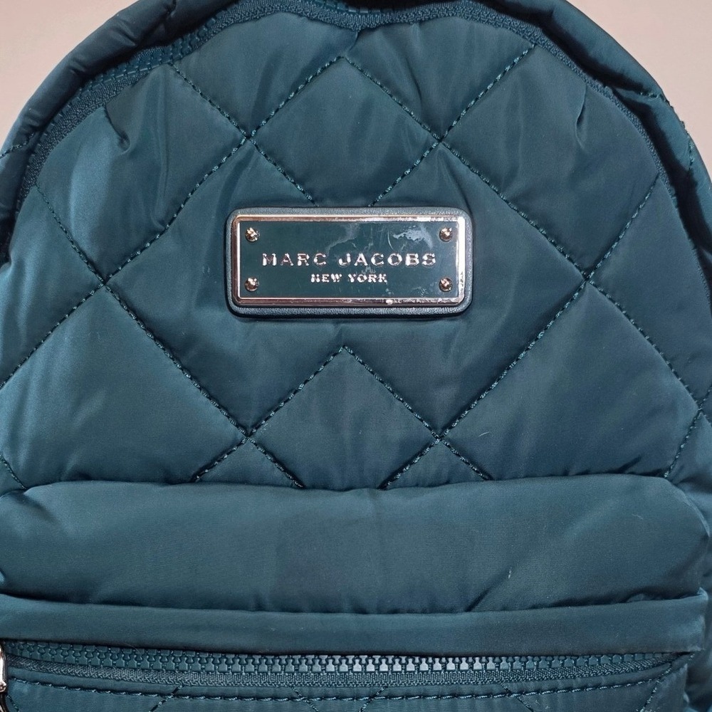 Marc Jacobs Crosby Quilted Nylon Backpack Teal Green Zip Pocket Adjustable - Picture 4 of 16